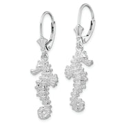 Sterling Silver Rhodium-plated Polished 3D Seahorse Leverback Earrings