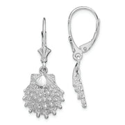 Sterling Silver Polished Lions Paw Shell Leverback Earrings