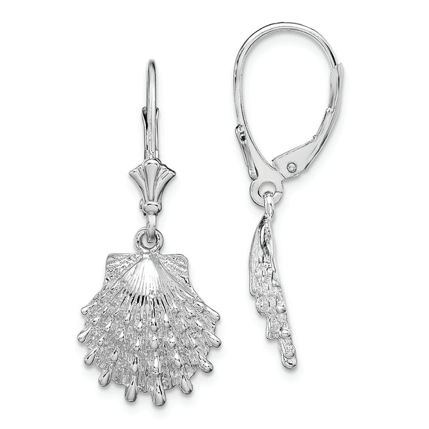 Sterling Silver Polished Lions Paw Shell Leverback Earrings