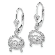 Sterling Silver Rhodium-plated Polished Blue Crab Leverback Earrings