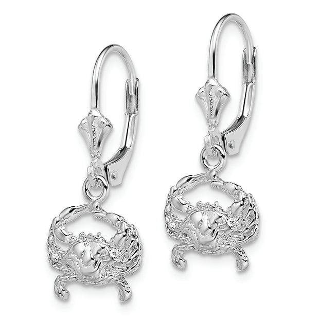 Sterling Silver Rhodium-plated Polished Blue Crab Leverback Earrings