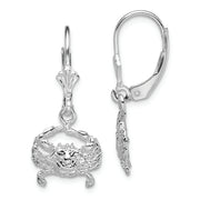 Sterling Silver Rhodium-plated Polished Blue Crab Leverback Earrings