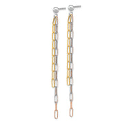 Sterling Silver RH-plate Rose & Yellow-tone Paperclip Link 3-strand Earri