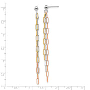 Sterling Silver RH-plate Rose & Yellow-tone Paperclip Link 3-strand Earri