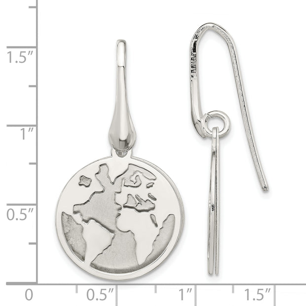 Sterling Silver Polished and Satin World Dangle Earrings