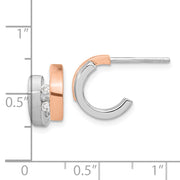 Sterling Silver Rhdoium-plated Rose Gold-plated Diamond Hoop Post Earrings