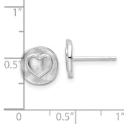 Sterling Silver Rhodium-plated Heart in Satin Circle Post Earrings