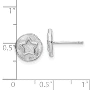 Sterling Silver Rhodium-plated Star in Satin Circle Post Earrings