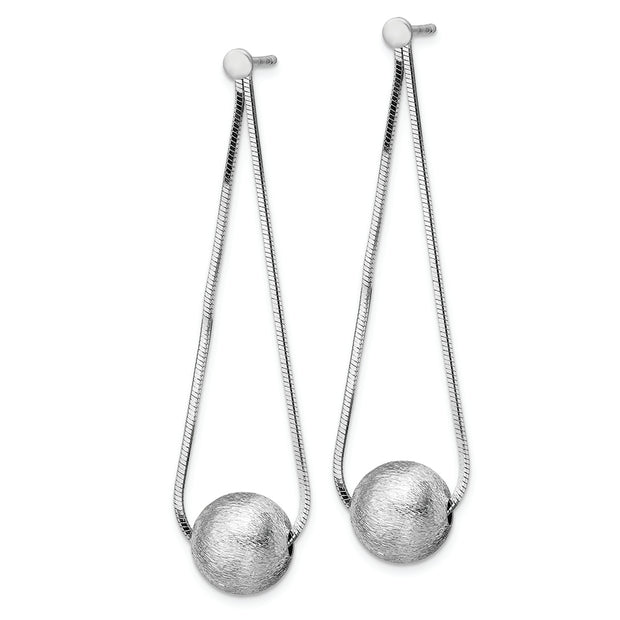 Sterling Silver Rhodium-plated Diamond-cut Beaded Chain Drop Post Earrings