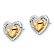 Sterling Silver RH-plated & Gold-plated Heart Post Earrings