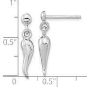 Sterling Silver RH-plated Polish CZ Italian Horn Dangle Post Earrings