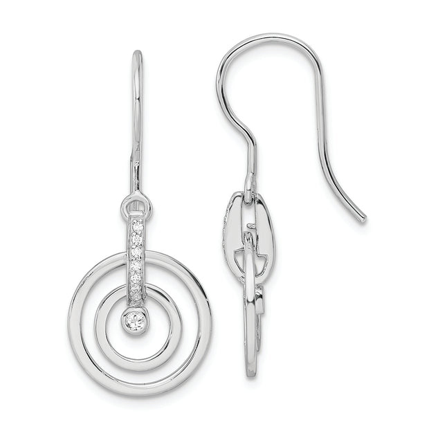 Sterling Silver RH Polished CZ Dangle Earrings