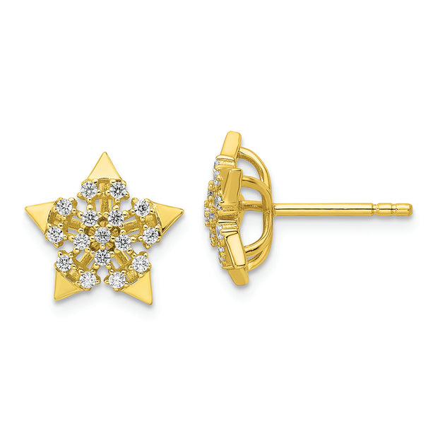 Sterling Silver CZ Gold-tone Star Post Earrings
