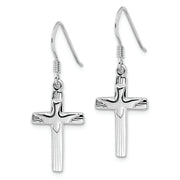 Sterling Silver RH-plated Dove Cross Shephard Hook Earrings