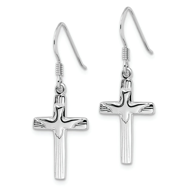 Sterling Silver RH-plated Dove Cross Shephard Hook Earrings