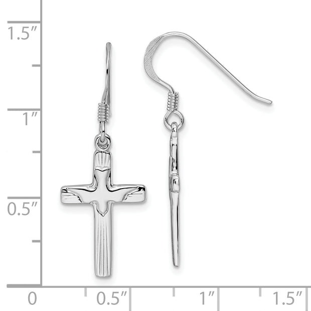 Sterling Silver RH-plated Dove Cross Shephard Hook Earrings