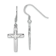 Sterling Silver RH-plated Dove Cross Shephard Hook Earrings