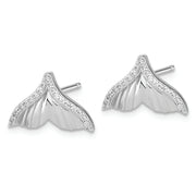 Sterling Silver Rhodium-plated CZ Textured Tail Post Earrings
