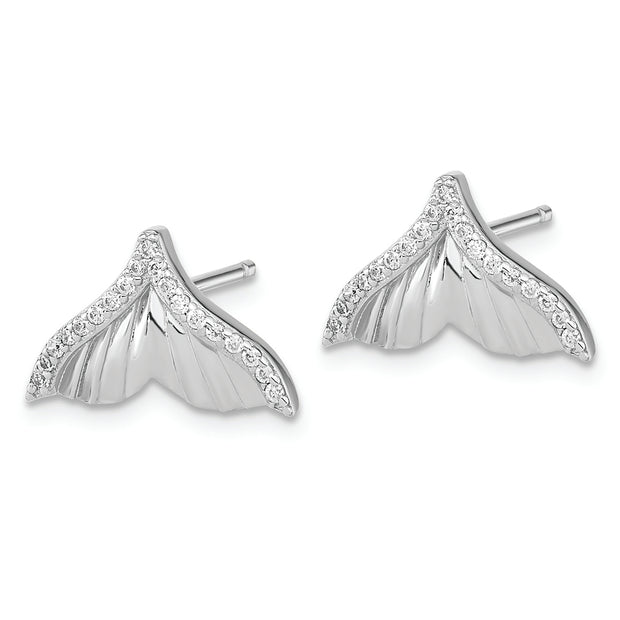Sterling Silver Rhodium-plated CZ Textured Tail Post Earrings