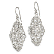 Sterling Silver Polished Fancy CZ Dangle Shephard Hook Earrings