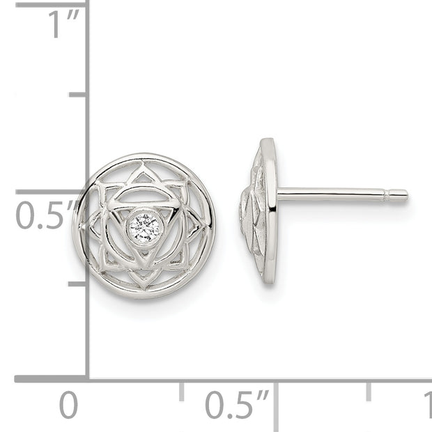 Sterling Silver CZ Solar Chakra w/Triangle Center Post Earrings