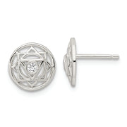 Sterling Silver CZ Solar Chakra w/Triangle Center Post Earrings
