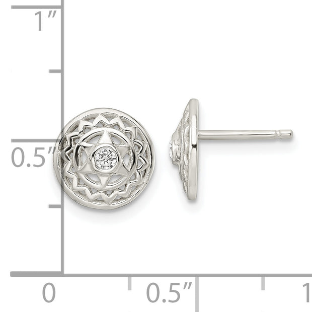 Sterling Silver CZ Heart Chakra Filigree Post Earrings