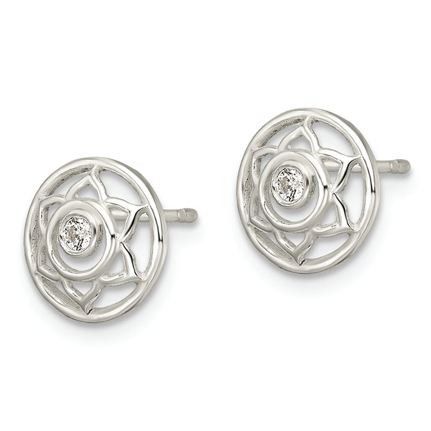 Sterling Silver CZ Lotus Chakra Filigree Post Earrings