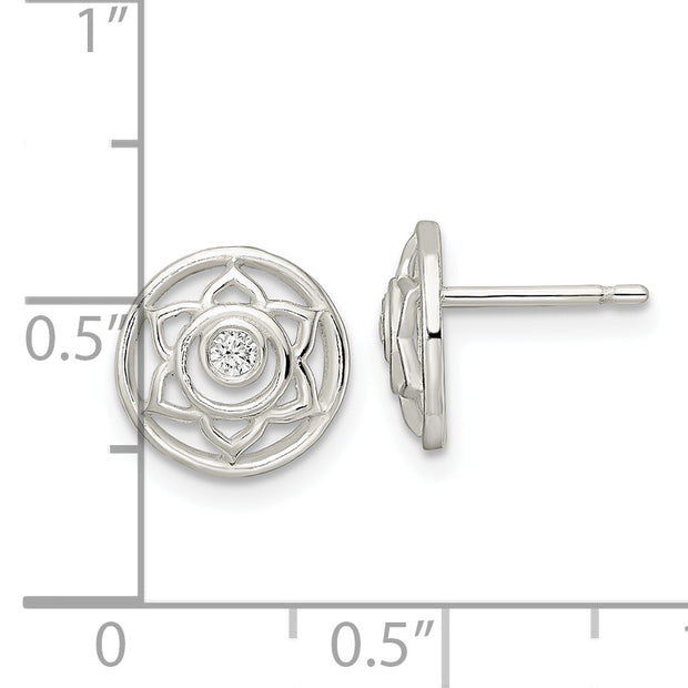 Sterling Silver CZ Lotus Chakra Filigree Post Earrings