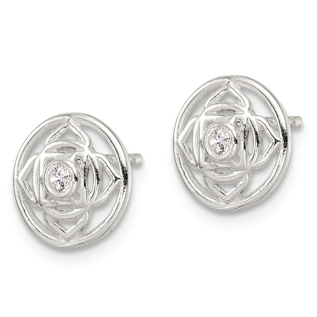 Sterling Silver CZ Root Chakra Filigree Post Earrings