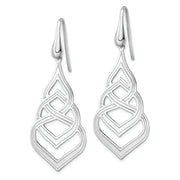 Sterling Silver Rhod. Polished Grooved Fancy Drop Dangle Earrings