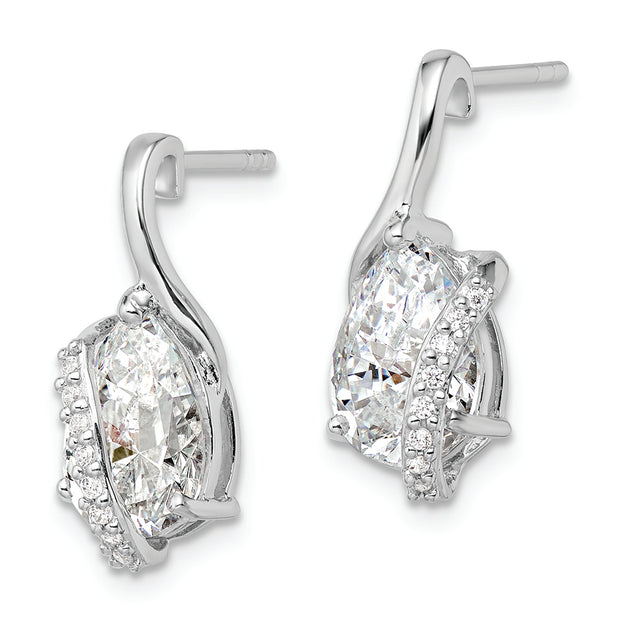 Sterling Silver Rhodium-plated Overlap Teardrop CZ Post Earrings