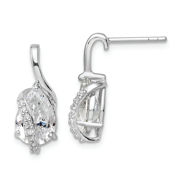 Sterling Silver Rhodium-plated Overlap Teardrop CZ Post Earrings