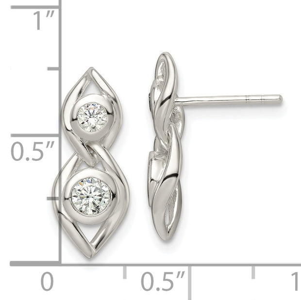 Sterling Silver Polished CZ Post Dangle Earrings