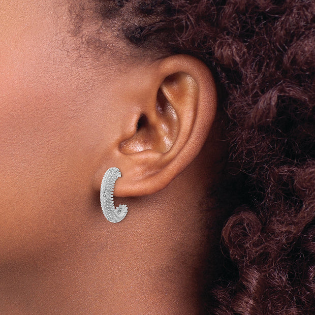 Sterling Silver Rhodium-plated CZ Post Hoop Earrings