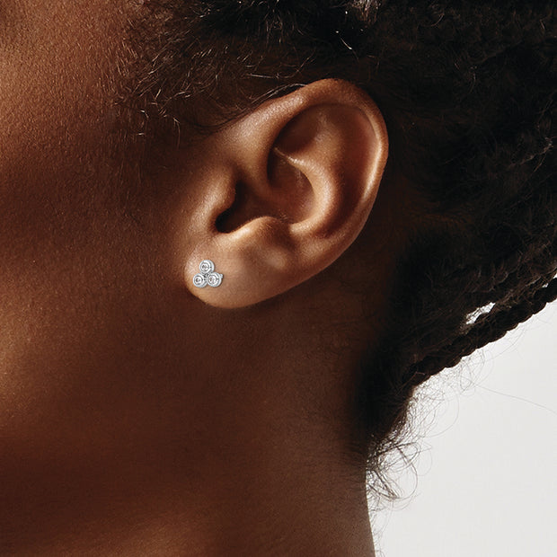 Sterling Silver Rhodium-plated Cut Out CZ Circle Earrings
