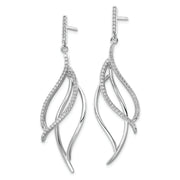 Sterling Silver Rhodium-plated CZ Dangle Leaf Earrings