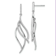 Sterling Silver Rhodium-plated CZ Dangle Leaf Earrings