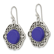 Sterling Silver Oxidized Dyed Agate Filigree Fancy Dangle Earrings