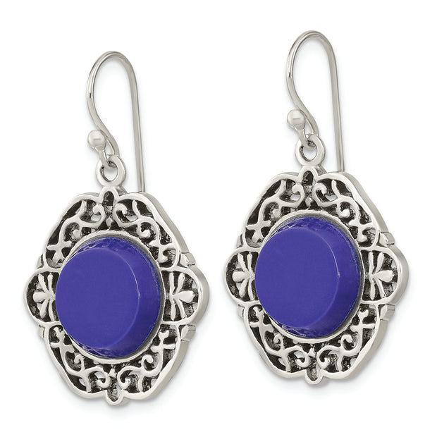 Sterling Silver Oxidized Dyed Agate Filigree Fancy Dangle Earrings