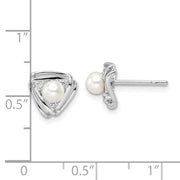 Sterling Silver Rhodium-plated FWC Pearl and CZ Triangle Post Earrings