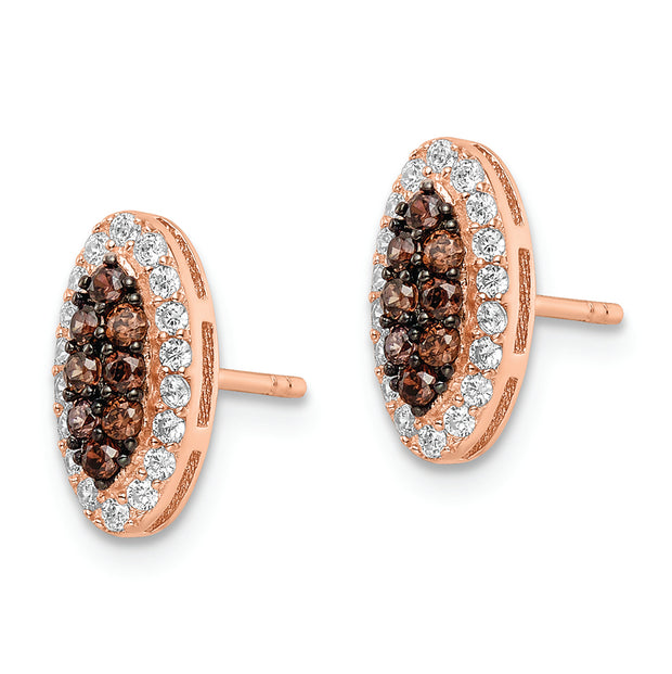Sterling Silver Rose-tone Black Rhodium-plated CZ Post Earrings