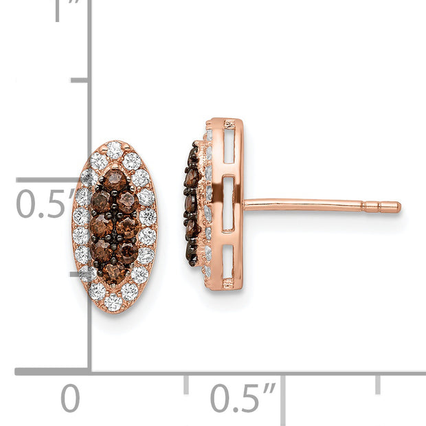 Sterling Silver Rose-tone Black Rhodium-plated CZ Post Earrings