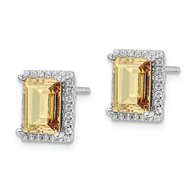 Sterling Silver Rhodium-plated CZ & Yellow Swarovski Crystal Post Earrings