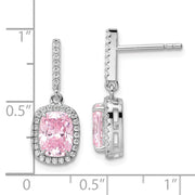 Sterling Silver Rhodium-plated Pink & White CZ Dangle Post Earrings