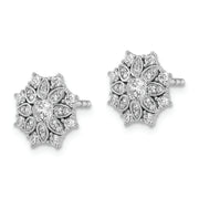 Sterling Silver Rhodium-plated CZ Snowflake Post Earrings