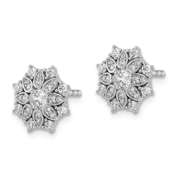 Sterling Silver Rhodium-plated CZ Snowflake Post Earrings