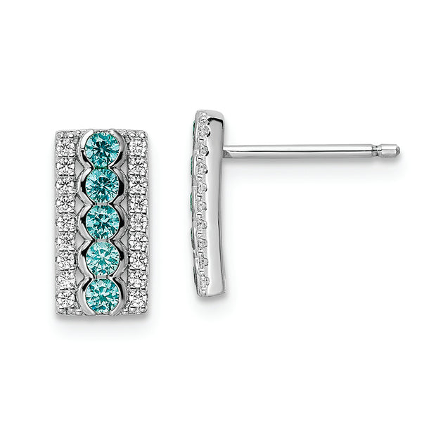 Sterling Silver Rhodium plated Aqua & White CZ Post Earrings