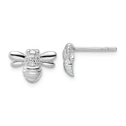 Sterling Silver Rhodium-plated Polished CZ Bumble Bee Post Earrings