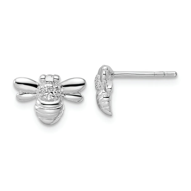 Sterling Silver Rhodium-plated Polished CZ Bumble Bee Post Earrings
